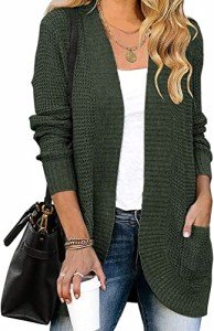 Jhsnjnr Womens Fall Knit Cardigan Open Front Oversized Chunky Sweater with Pockets Green