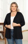 POSESHE Cardigans for Women Plus Size Loose Casual 3/4 Sleeve Open Front Cardigans Drape Duster Sweaters (Black XX-Large)
