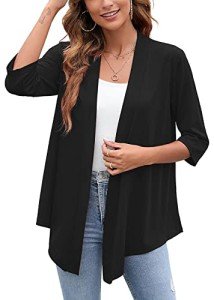 Heymoments Women's Cardigan Lightweight Draped Open Front 3/4 Sleeve Casual Flowy Cardigan Black XX-Large
