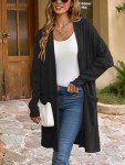 Famulily Women's Long Cardigans for Winter Open Front Solid Color Above Knee Knitted Coats Outwear with Pockets Black XL