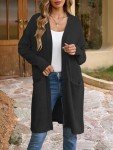 Famulily Women's Long Cardigans for Winter Open Front Solid Color Above Knee Knitted Coats Outwear with Pockets Black XL