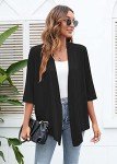 Heymoments Women's Cardigan Lightweight Draped Open Front 3/4 Sleeve Casual Flowy Cardigan Black XX-Large