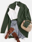 Jhsnjnr Womens Fall Knit Cardigan Open Front Oversized Chunky Sweater with Pockets Green