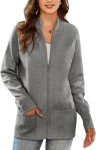 GRACE KARIN Women Zip Up Cardigan Long Sleeve Cardigan Sweater with Pockets Ribbed Knitted Cardigan(Grey M)