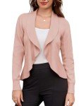 GRACE KARIN Open Front Sweater for Women Lightweight Cute Long Sleeve Ruffle Knits Cardigan Light Pink L