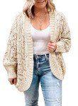 Eytino Womens Plus Size Crochet Cream Cardigan Sweater Long Sleeve Hollow Out Open Front Plus Oversized Cardigans Cream Outwear Lantern Sleeve Chunky Knit Sweater Jacket,3X Beige