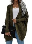 RANPHEE Womens Green Long Sleeve Batwing Cable Open Front Knitted Slouchy Oversized Wrap Cardigan Sweater Outerwear Coat M