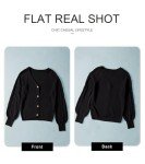 Astylish Black Cardigan for Women Chunky Knit Black Sweater Button Up Cardigan V Neck Cropped Sweaters Crochet Oversized Long Sleeve Cardigan Balloon Sleeve Cardigan with Buttons, Black, X-Large