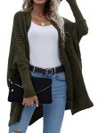 RANPHEE Womens Green Long Sleeve Batwing Cable Open Front Knitted Slouchy Oversized Wrap Cardigan Sweater Outerwear Coat M