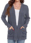 GRECERELLE Cardigan for Women Lightweight Open Front Long Sleeve Ribbed Knit Ladies Casual Sweater Outerwear with Pockets Dark Gray-M