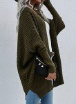 RANPHEE Womens Green Long Sleeve Batwing Cable Open Front Knitted Slouchy Oversized Wrap Cardigan Sweater Outerwear Coat M