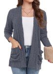 GRECERELLE Cardigan for Women Lightweight Open Front Long Sleeve Ribbed Knit Ladies Casual Sweater Outerwear with Pockets Dark Gray-M