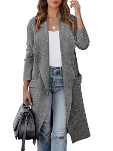 ANRABESS Women's Casual Long Sleeve Draped Open Front Knit Pockets Long Cardigan Jackets Sweater 580shenhuahui-M Gray