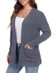 GRECERELLE Cardigan for Women Lightweight Open Front Long Sleeve Ribbed Knit Ladies Casual Sweater Outerwear with Pockets Dark Gray-M