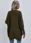 RANPHEE Womens Green Long Sleeve Batwing Cable Open Front Knitted Slouchy Oversized Wrap Cardigan Sweater Outerwear Coat M
