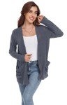GRECERELLE Cardigan for Women Lightweight Open Front Long Sleeve Ribbed Knit Ladies Casual Sweater Outerwear with Pockets Dark Gray-M