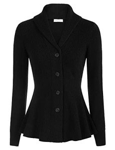 Belle Poque Ladies Shawl Collar Cardigan Sweater Long Sleeve Office Sweater Turn Down Collar Cardigan (Black, XL)