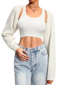 OZICERD Knit Shrug Cardigan Sweaters for Women Fall Sweater Going Out Tops Long Sleeve Bolero Shrugs Beige White S