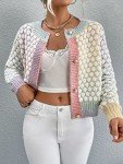 GORGLITTER Women's Button Up Colorful Cropped Cardigan Sweater Cute Long Sleeve Casual Knit Outwear, Pink and Blue, Small