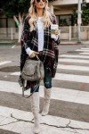 LittleMax Ponchos for Women,Juniors Shawl Wrap Fall Clothes Open Front Boho Buffalo Cardigan Oversized Plaid Cape Sweater Knitted Tassel Coat Pashmina Wine Red
