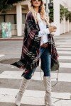 LittleMax Ponchos for Women,Juniors Shawl Wrap Fall Clothes Open Front Boho Buffalo Cardigan Oversized Plaid Cape Sweater Knitted Tassel Coat Pashmina Wine Red
