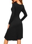 Versatile Black Long Sleeve Wrap Dress with Pockets