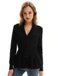 Belle Poque Ladies Shawl Collar Cardigan Sweater Long Sleeve Office Sweater Turn Down Collar Cardigan (Black, XL)