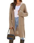 GRACE KARIN Womens 2024 Fall Long Cardigan Open Front Long Sleeve Cardigan Sweaters Knit Sweater Jacket Coat with Pockets Khaki L