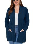 AusLook Women's Plus Size Cardigan Lightweight Open Front Cardigan Sweater Dark Blue 3X Long Sleeve Causal Soft Outwear Tops Wraps Coat