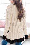 YACUN Women Cable Knit Cardigan Long Sleeve Button Down Color Block Sweaters with Pocket Knitwear Beige XL