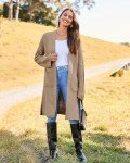GRACE KARIN Womens 2024 Fall Long Cardigan Open Front Long Sleeve Cardigan Sweaters Knit Sweater Jacket Coat with Pockets Khaki L