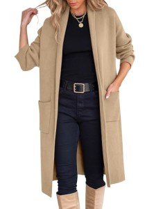 ANRABESS Women's Cardigan Long Sweater Oversized Open Front Knit Duster Coat 2024 Trendy Lady Fall Coatigan Outerwear, Light Camel, Medium
