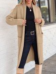 ANRABESS Women's Cardigan Long Sweater Oversized Open Front Knit Duster Coat 2024 Trendy Lady Fall Coatigan Outerwear, Light Camel, Medium