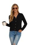 GRECERELLE Womens Lightweight Cardigan Sweater Long Sleeve Open Front Cardigan Button Down Outerwear Tops, Black, Large