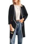 GRACE KARIN Women's Open Front Long Cardigan Sweater 2024 Long Sleeve Lapel Coatigan Casual Knit Cardigans with Pockets Black M