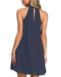 Navy Blue Halter Neck Summer Sundress with Pockets