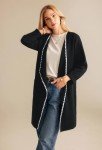 GRACE KARIN Women's Open Front Long Cardigan Sweater 2024 Long Sleeve Lapel Coatigan Casual Knit Cardigans with Pockets Black M