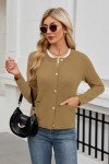 WEACZZY Cardigan for Women 2024 Long Sleeve Button Down Sweater Open Front Cardigan Sweaters Casual Knit Tops,Khaki,Large