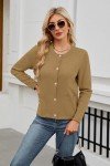 WEACZZY Cardigan for Women 2024 Long Sleeve Button Down Sweater Open Front Cardigan Sweaters Casual Knit Tops,Khaki,Large