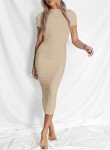 Khaki Women's Bodycon Midi Dress for Parties
