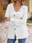Voopptaw Women's Casual Cardigan V Neck Button UP Hooded Sweaters Long Sleeve Ribbed Knit Hoodies Outfits for Fall White S