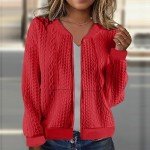 Lightning Deals of Today Women's Zip Up Cable Knit Sweater 2024 Long Sleeve Open Front Cardigan Warm Cardigan with Pockets Outwear Coats Red