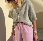 BHMAWSRT Women's Cardigans Short Sleeve Cardigan Sweater Button Down Crop Length Y2k Knitted Shirt Top (CA/US, Alpha, Small, Regular, Regular, Gray)