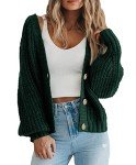 PRETTYGARDEN Womens Open Front Cardigans Fall 2024 Long Sleeve Button Down Short Cardigan Sweaters for Women Trendy (Dark Green, Small)