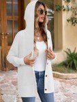 Voopptaw Women's Casual Cardigan V Neck Button UP Hooded Sweaters Long Sleeve Ribbed Knit Hoodies Outfits for Fall White S
