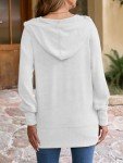 Voopptaw Women's Casual Cardigan V Neck Button UP Hooded Sweaters Long Sleeve Ribbed Knit Hoodies Outfits for Fall White S