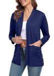 PrinStory Fall Cardigans for Women Lightweight Long Sleeves Open Front Cardigan with Pockets Navy Blue Large