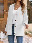 Voopptaw Women's Casual Cardigan V Neck Button UP Hooded Sweaters Long Sleeve Ribbed Knit Hoodies Outfits for Fall White S