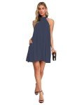 Navy Blue Halter Neck Summer Sundress with Pockets
