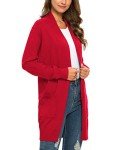 PCEAIIH Women's Cardigan Sweaters with Pockets Long Sleeve Causal Outwear Tops L Red